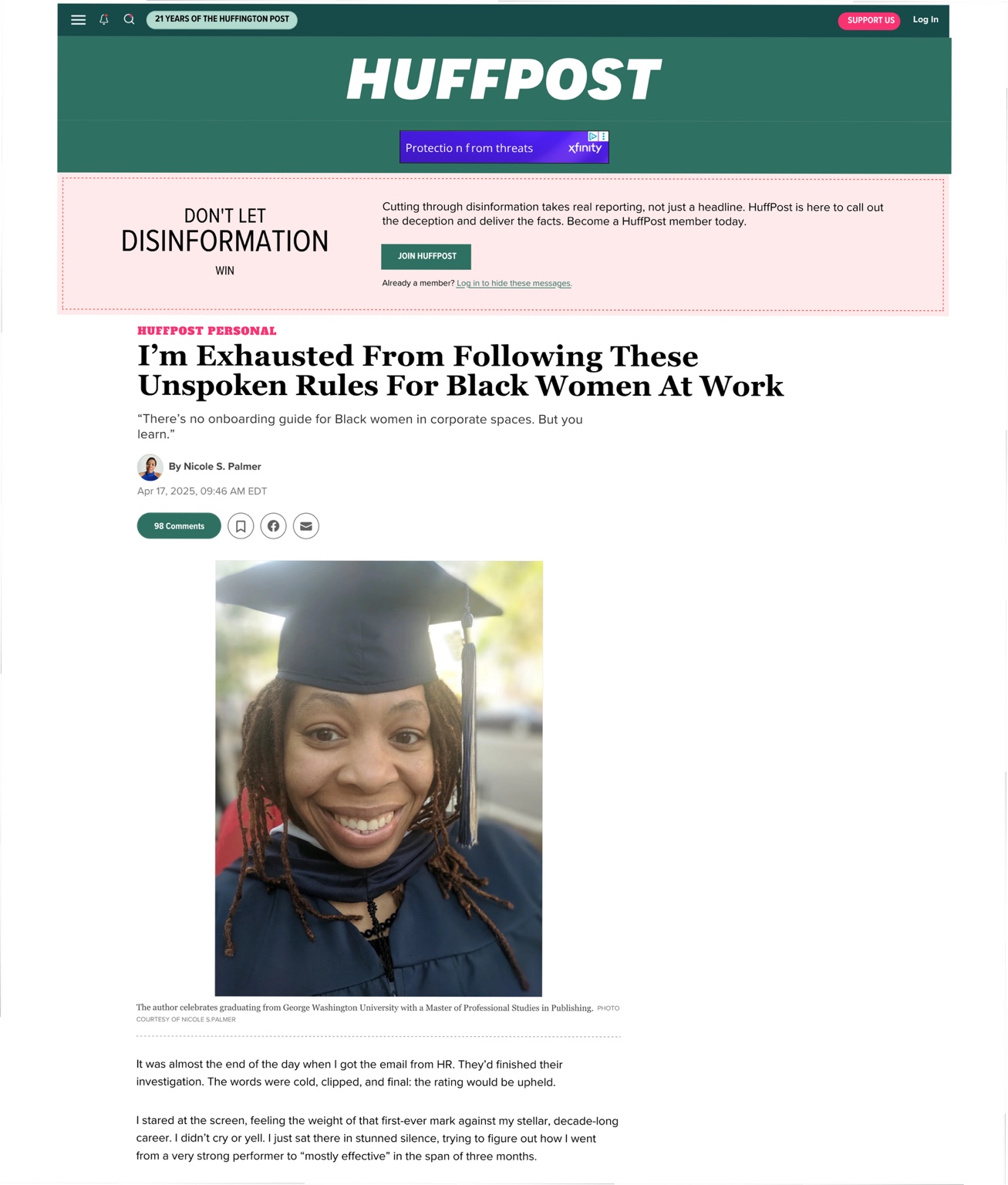 HuffPost article by Nicole S. Palmer about the unspoken rules Black women navigate at work